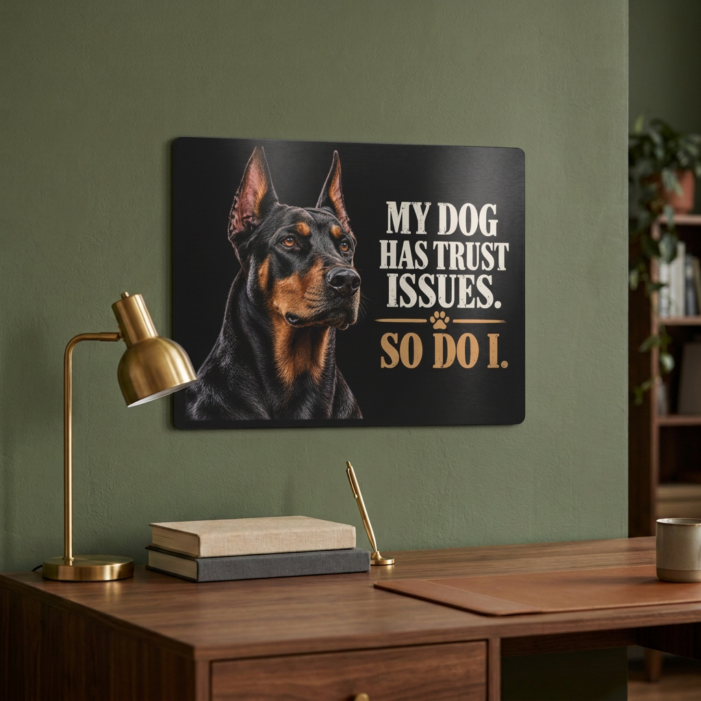 Dobermannin toimistomockup korjatulla kylttikoolla