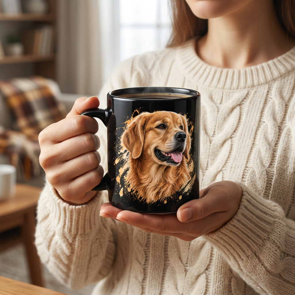 Golden Retriever -muki kädessä