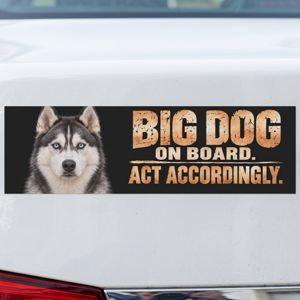 Huskyn automagneetin lähikuva auton perässä