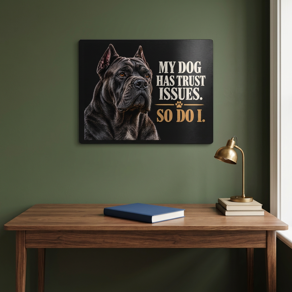 Cane Corso -kyltti kotitoimistossa