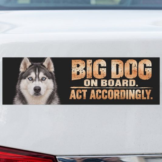 Huskyn automagneetin lähikuva auton perässä